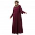 Umbrella cut abaya with long cuff sleeves- Wine Berry